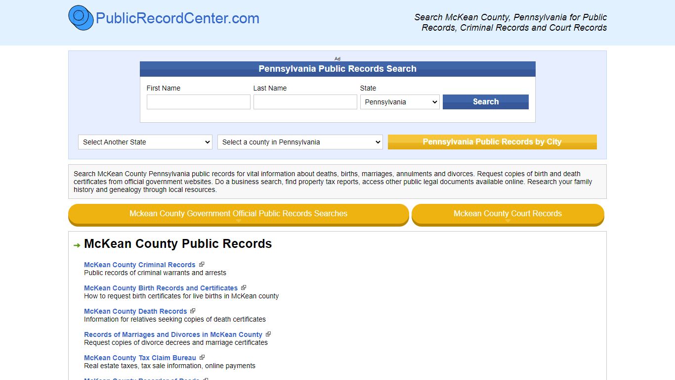 Mckean County Pennsylvania Free Public Records - Court Records ...