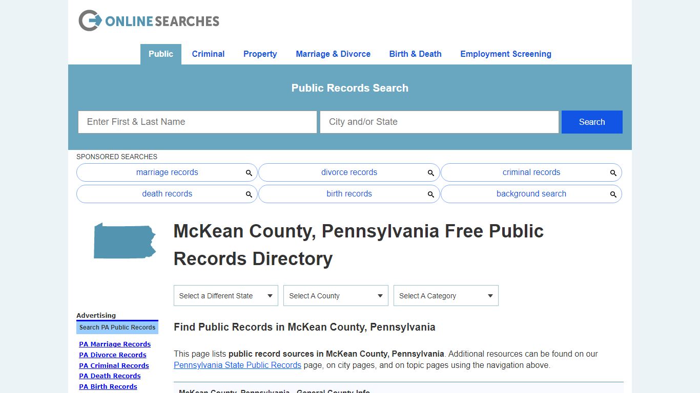 McKean County, Pennsylvania Public Records Directory