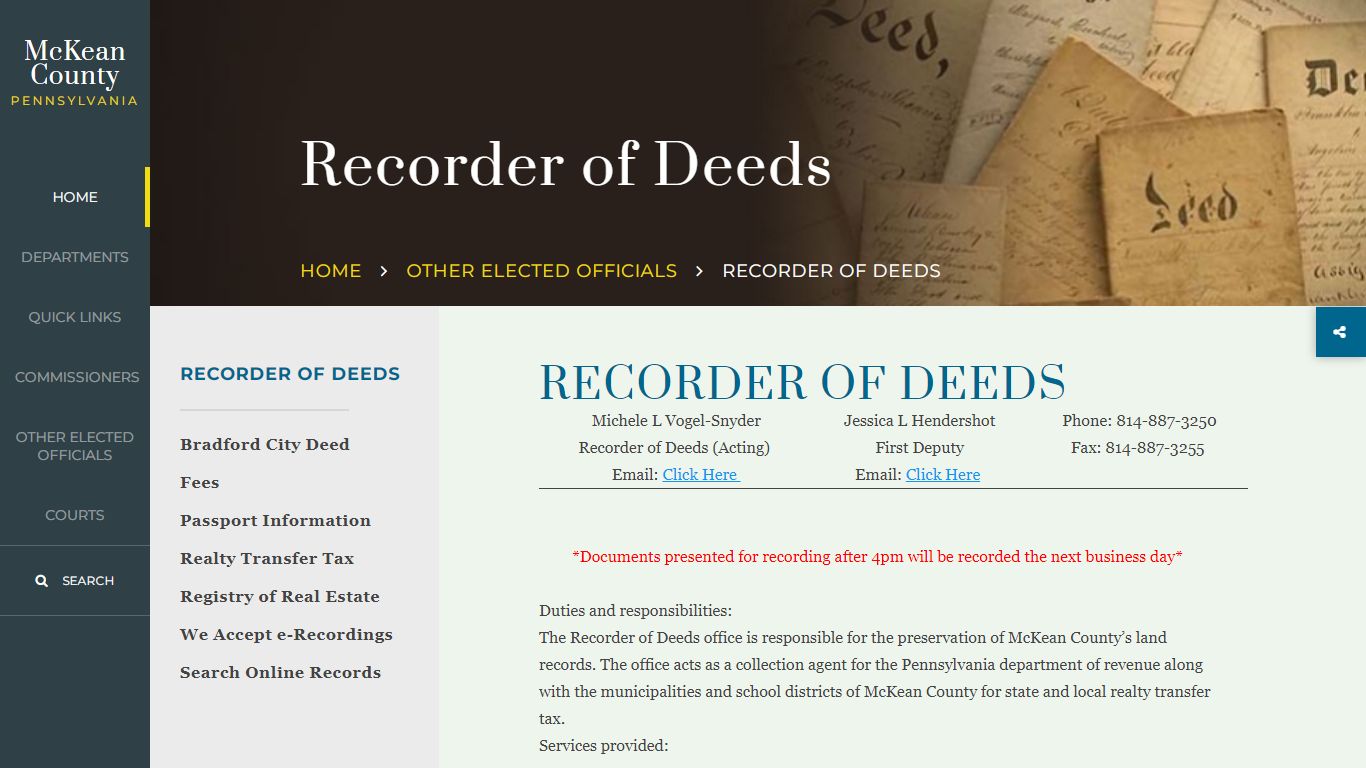 Recorder of Deeds - McKean County, Pennsylvania
